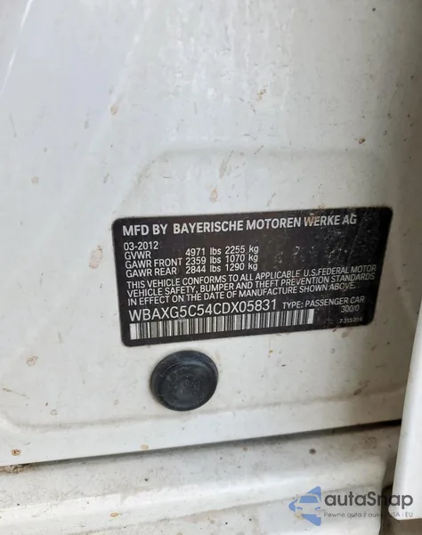 2012 BMW 528 I z USA, uszkodzony, nr VIN WBAXG5C54CDX05831